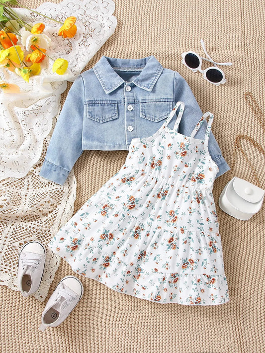 2pc baby girl dress with jean jacket